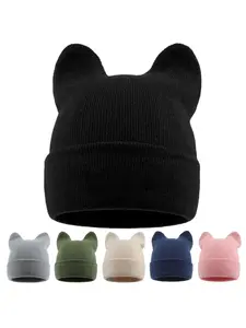 Halloween Monster Beanie Hat, Thick Warm Winter Cap with Bat-Like Ears, Costume Party Hat for Men & Women, Lightweight Stretchy Knit