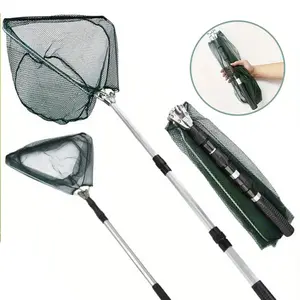 Expandable Aluminum Alloy Fishing Net, Portable Triangular Foldable Fish Net, 40cm Large Catching Net, 130cm Length, Ideal for Fruit Picking