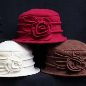 Elegant Wool Top Hat Basin Hat for Middle-aged Women Winter Warm & Comfortable Mom Hats with Stylish Design and Wool Material