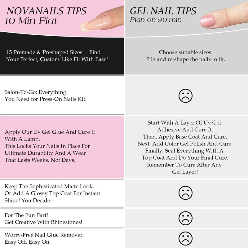 NOVANAILS French Tip Press On Kit 150Pcs Medium Square Skin Tones Gel Nail Tips Starter Kit for Gift and Nail Art DIY,Decorations Rhinestone Art Glue with Brushes Nude Acrylic Powder