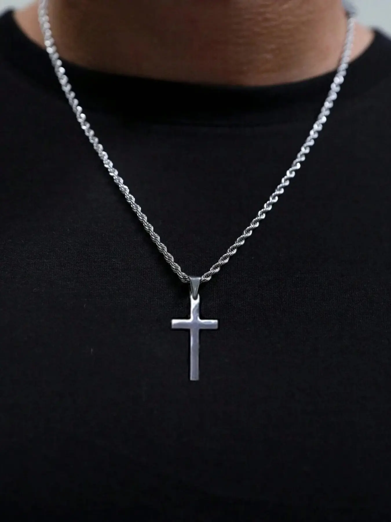 Stainless Steel Cross Pendant Necklace, Men's Christian Religious Chain, Unisex Gift, Valentine's Day Present, Cross Necklaces, Faith Necklace, Choking Hazard Warning