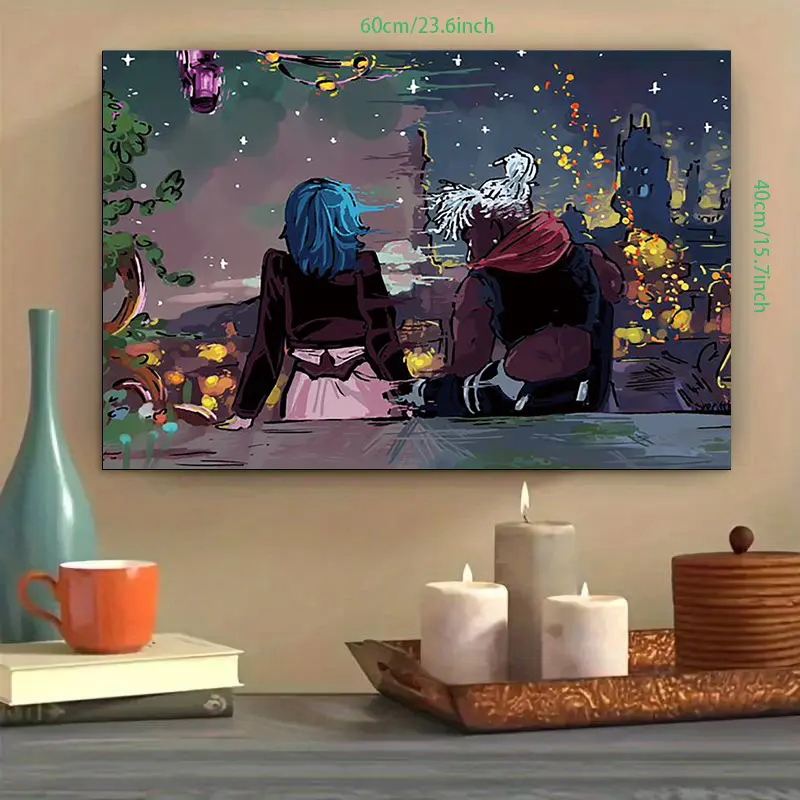 1pc Arcane Canvas Wall Art Poster - Frameless Fantasy Artwork Featuring Romantic Night Scene with Starry Sky & City Lights, Durable Home Decor for Living Room, Study, Bedroom - Perfect Gift for Fans, Wall Decor
