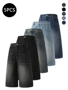 5-Pack Men’s Summer Three-Quarter Denim Shorts — Trendy High-Street Style, Versatile Casual Loose Fit, Sporty Jeans for Men