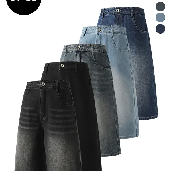 5-Pack Men’s Summer Three-Quarter Denim Shorts — Trendy High-Street Style, Versatile Casual Loose Fit, Sporty Jeans for Men