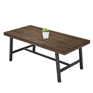 Industrial Dining Table for 6-8 – Modern Rectangular Kitchen Table – Sturdy Black Metal Frame – Rustic Wood Top – Dining Room Furniture – Perfect for Living Room or Patio Industrial Dining Table