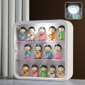 Clear display case for figure with LED light, 3-layer wall-mounted storage box with door, dust and moisture proof, suitable for Pop Mart,Lego collectibles mini figures toys