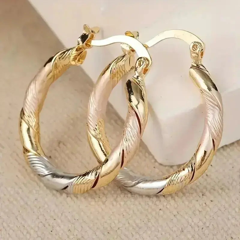 2 Pairs 14K Gold Plated Twisted Round Hoop Earrings, Minimalist Lightweight Copper Jewelry for Women & Men, Trendy Comfortable Hoops for Daily Wear, Wedding Party Summer Occasions and Birthday Gift