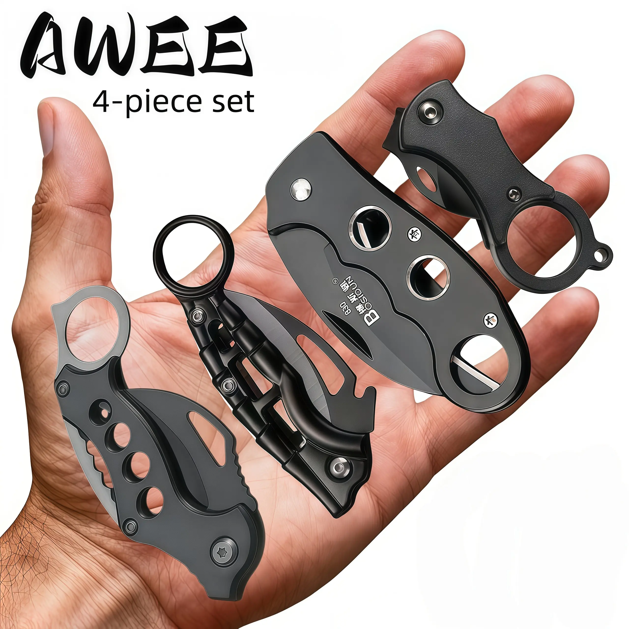 AWEE 4PCS Lock-Free Quick Open Folding Knife Set EDC Pocket Karambit Knives