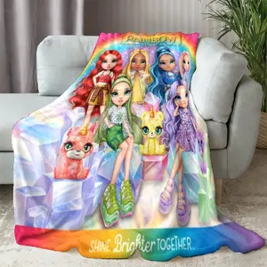 Rainbow High Shine Brighter Together Group Flannel Blanket | Virulent Fashion Doll Cozy Throw for Girls & Kids