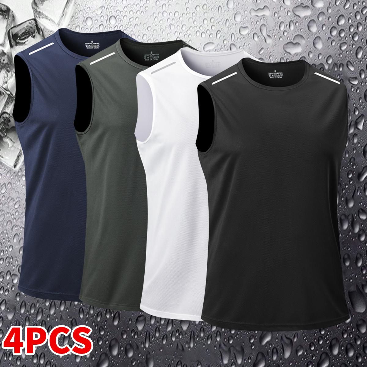 4-Pack Men's  Sleeveless T-Shirts Quick Dry Breathable Tank Tops Crew Neck  Gym Clothing for Running Training Basketball