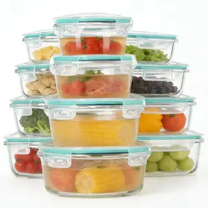 Airtight Glass Food Storage Containers 12 Pack,Office Lunch Meal Prep Glassware,Durable BPA Free All Appliance Safe