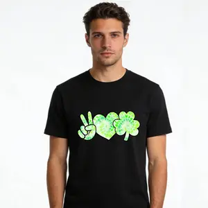 Black St Patrick's Day Gift T-Shirt 100% Cotton, Round Neck Shamrock Irish Design
