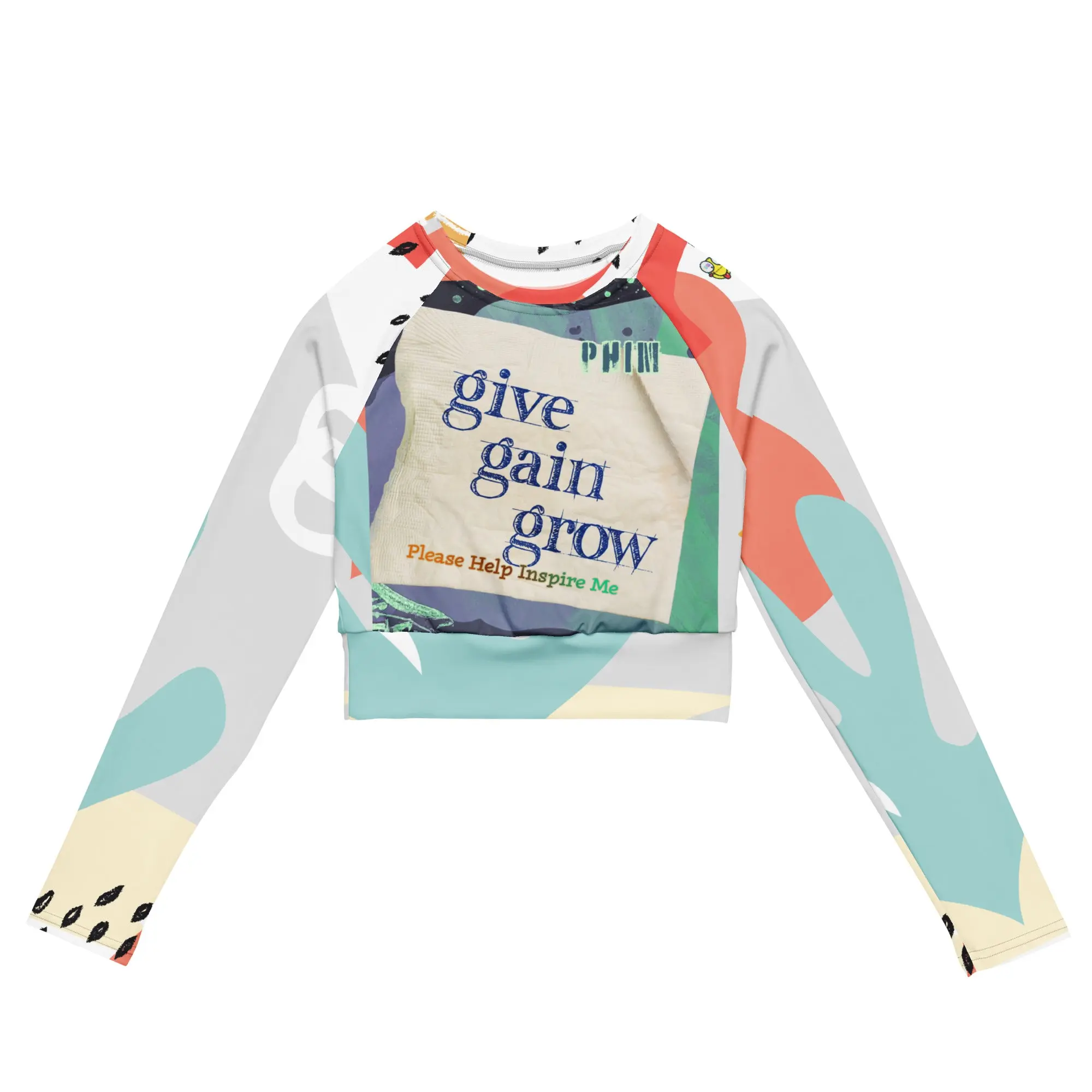 Authentic PHIM™ “Give Gain Grow” Women’s Long Sleeve Crop Top – Motivational Growth Statement Shirt