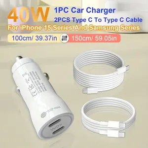 For iPhone 15 Fast Car Charger, 40W Dual USB C for iPhone Car Charger Fast Charging Adapter, with 2 Packs 3.3ft + 4.9ft USB C to USB C Cable for iPhone 15/15 plus/15 Pro/15 Pro Max,iPad Pro/Air/Mini usb micro type c charger the iphone 17 charger