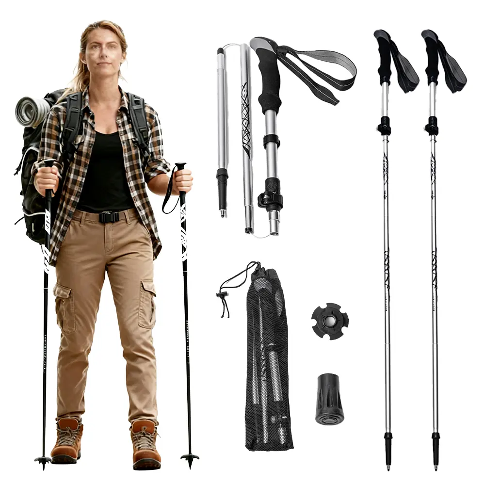 External Lock, Lightweight & Durable for Hiking,5-Section Aluminum Alloy, ULTRA-PORTABLE FOLDING TREKKING POLES, Backpacking & Outdoor Adventures. Professional Grade, Easy to Carry, multi-scenario hiking stick for Women and Men, 【Summer Sale Deals】