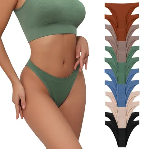Women's Ribbed 12pcs Basic Seamless Solid Hipster Panties Multipack - Soft Stretch Breathable Fabric, No-Show Low-Rise, Underwear for Women, Cheeky, Comfy-Not Tight, Full Back Coverage Daily Intimates
