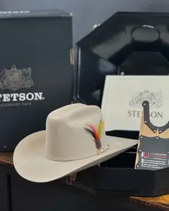 Stetson El Presidente 100X Silver Belly Copa Chica Handcrafted Cowboy Hat Vintage Fashion Sombrero with Gold Three-Piece Buckle