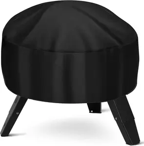 Fire Pit Cover Heavy Duty 420D Waterproof Round Fire Pit Bowl Cover with Thick PVC Coating Drawstring, 38 Inch Black