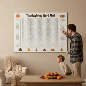 Jumbo Thanksgiving Word Search Poster, Giant 31"X24" Wall Game, Poster Size Thanksgiving Christmas Activity Larger Than Life Puzzle a Fun Interactive Experience Posters for Families