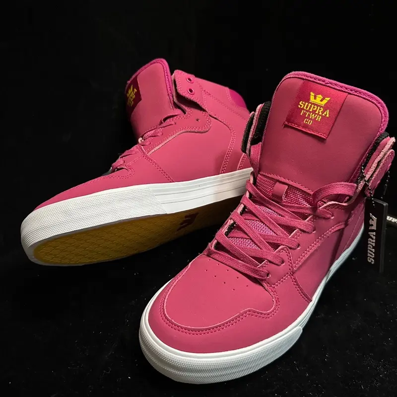 Supra Vaider Mid-High Top Men's Skate Shoes Pink Yellow Full Leather Streetwear Essential