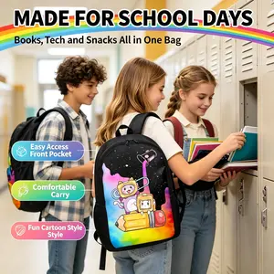 Kids Backpack, Rainbow Galaxy Cartoon School Bag Large Capacity Lightweight Bookbag for Boys Girls Back to School Travel Gift