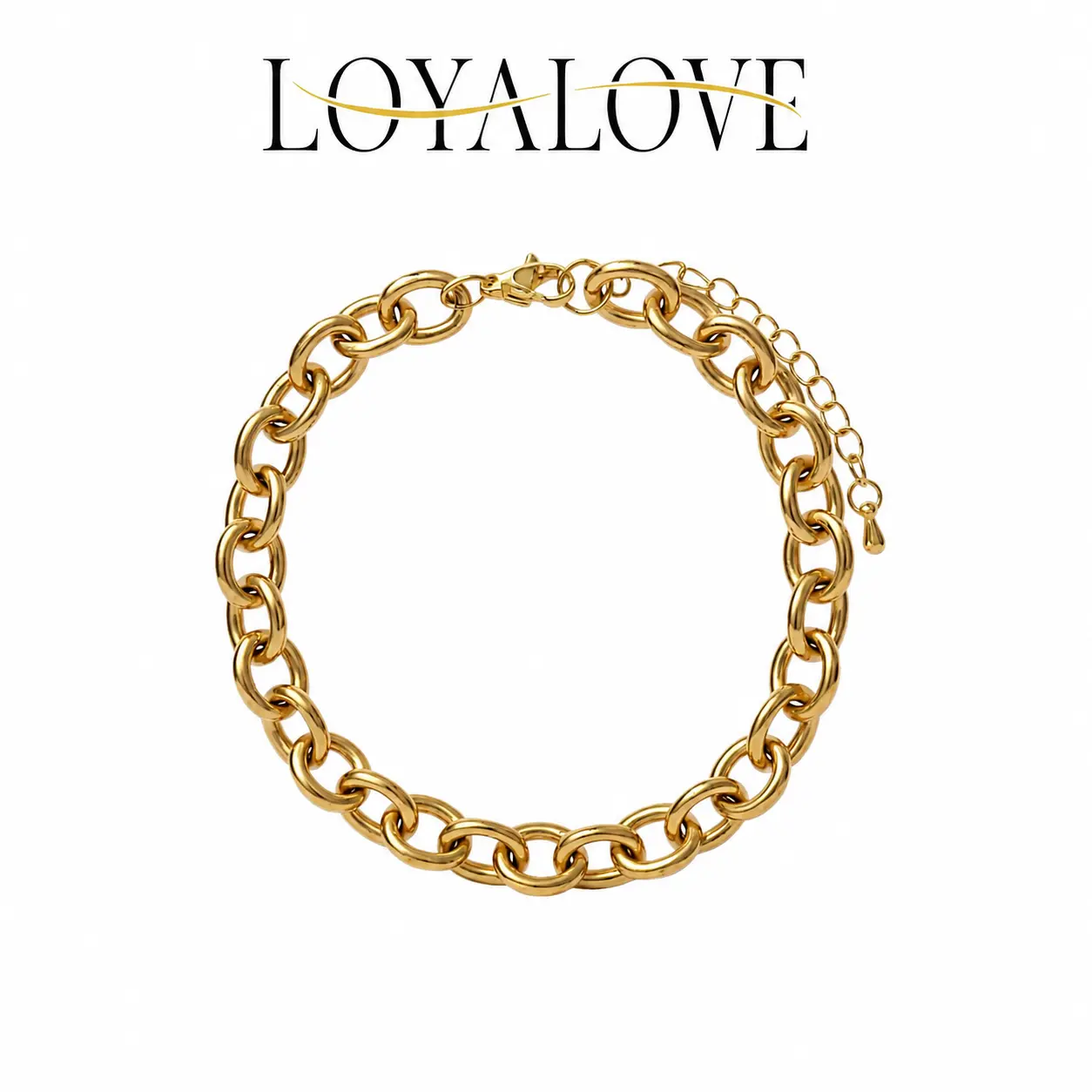 LOYALOVE Women's 10mm Chunky O-Link Metallic Bracelet - Adjustable, Stackable Statement Jewelry for Everyday Wear & Gifting