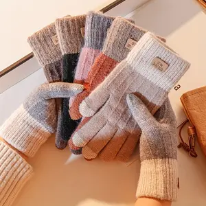 Winter velvet thickened warm gloves Korean version cycling cold-proof knitted gloves women's touch screen adult gloves