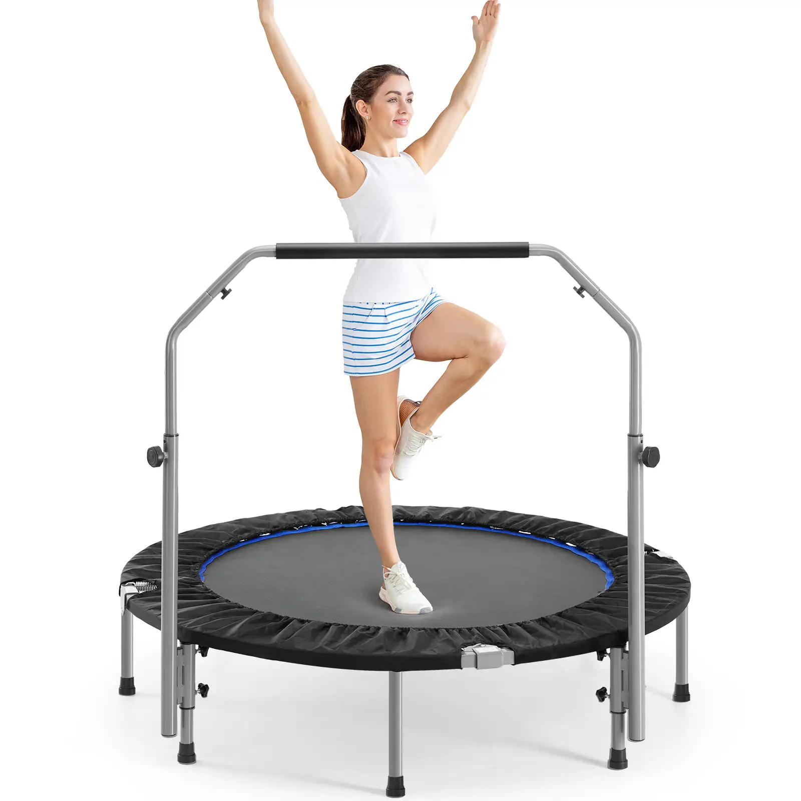 【Back to School】Sweet Furniture S - 40"/48" Foldable Mini Trampoline for Adults, Rebounder Trampoline for Adults with Adjustable Bar