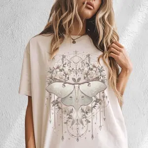 Comfort Colors Boho white Lunar Moth Cozy T-Shirt Vintage Dreamcatcher Butterfly Tee Celestial Floral Moon Luna Jewelry Tee Alt Gift Cottagecore Print