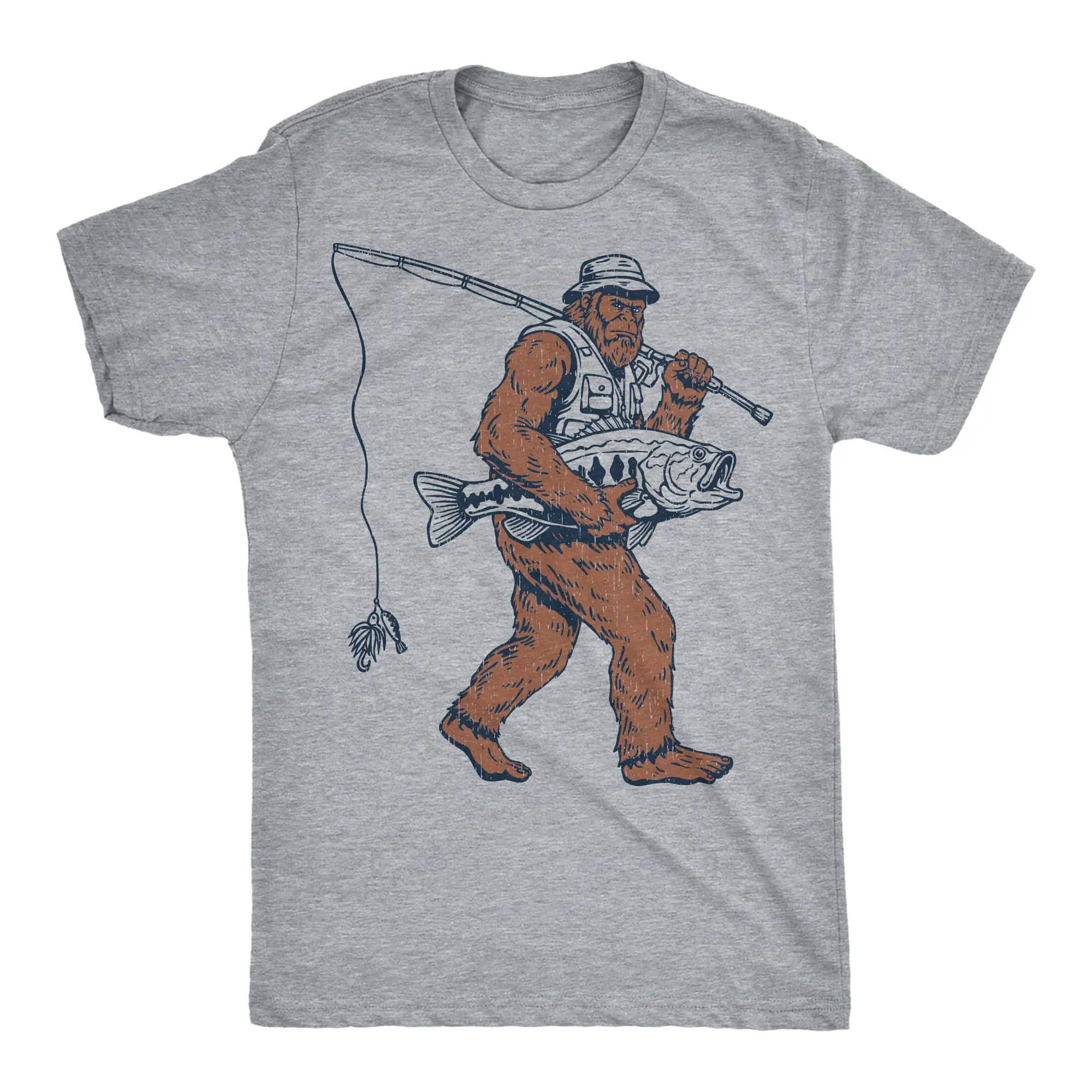 Mens Funny T Shirts Bigfoot Fishing Sarcastic Sasquatch Tee For Men Mens Funny T Shirts Cool Vintage Fashion T-Shirt Gift Classic Menswear Funny Fishing Short Sleeve Novelty Tees for Guys Light Grey