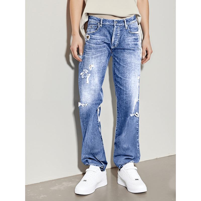 Womens Straight Leg Jeans Button Down Low Rise Ripped Jeans Plus Size Boyfriend Distressed Denim Pants with Pockets