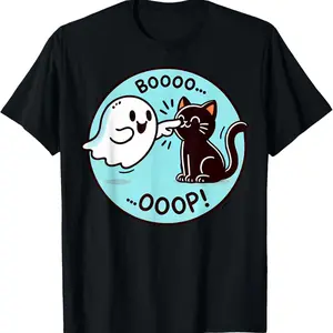 Funny Halloween Ghost Black Cat Boop Easy Lazy Costume T-Shirt for Women, Soft, Perfect for Casual Wear, Gift Idea, Women's Fashion Cotton Round Neck Printed T-shirt
