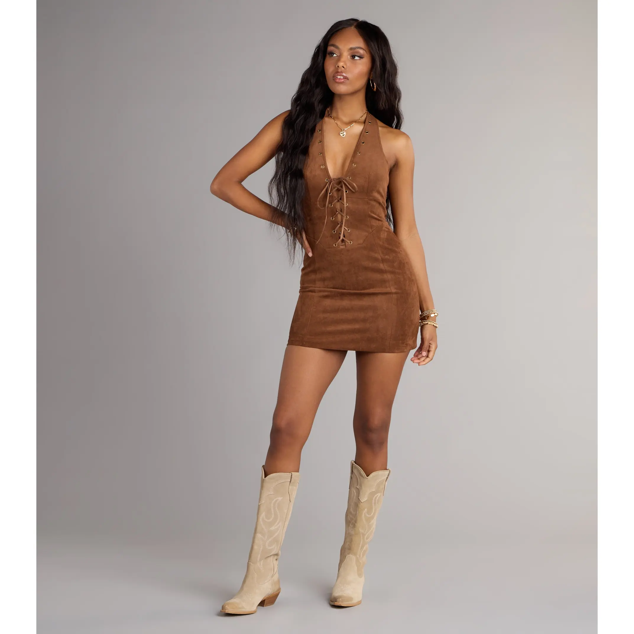 chinese dress ladies LAREDO Embroidered Suede Mini Dress: Brown / DA31077-LAREDO-BROWN – Sugar  Sugar Hawaii