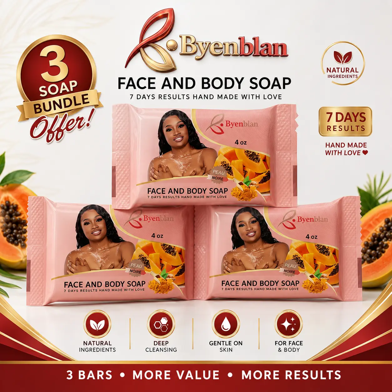 Mayouyou 3-Piece Byennwa Face and Body Soap Set, Natural Cleansing Soap for Bath & Shower (Beauty & Personal Care)