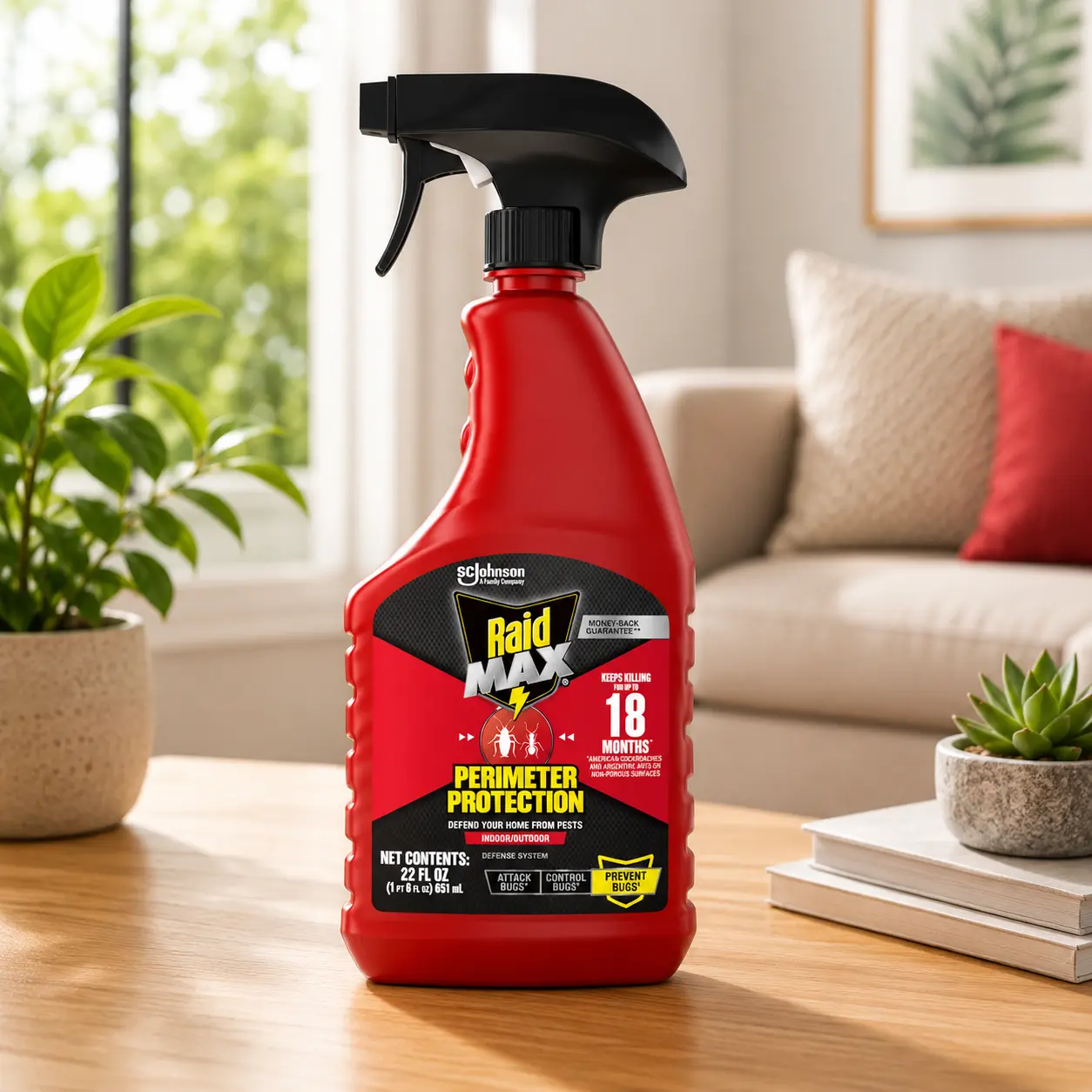 Raid MAX Perimeter Protection Ant & Roach Killer Spray - 22oz, 18-Month Bug Prevention via Killing, Indoor & Outdoor Home Pest Control