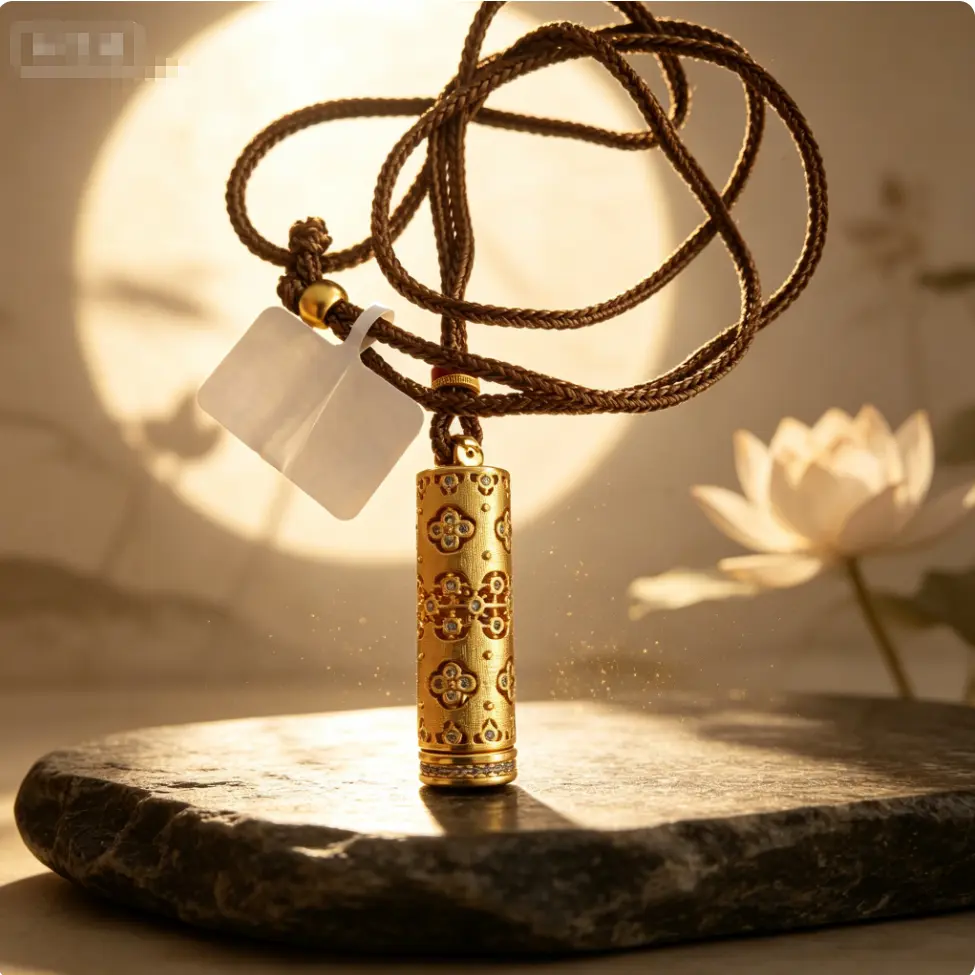 18K Gold Plated Buddhist Taoist Cylinder Guardian Pendant Protection Amulet