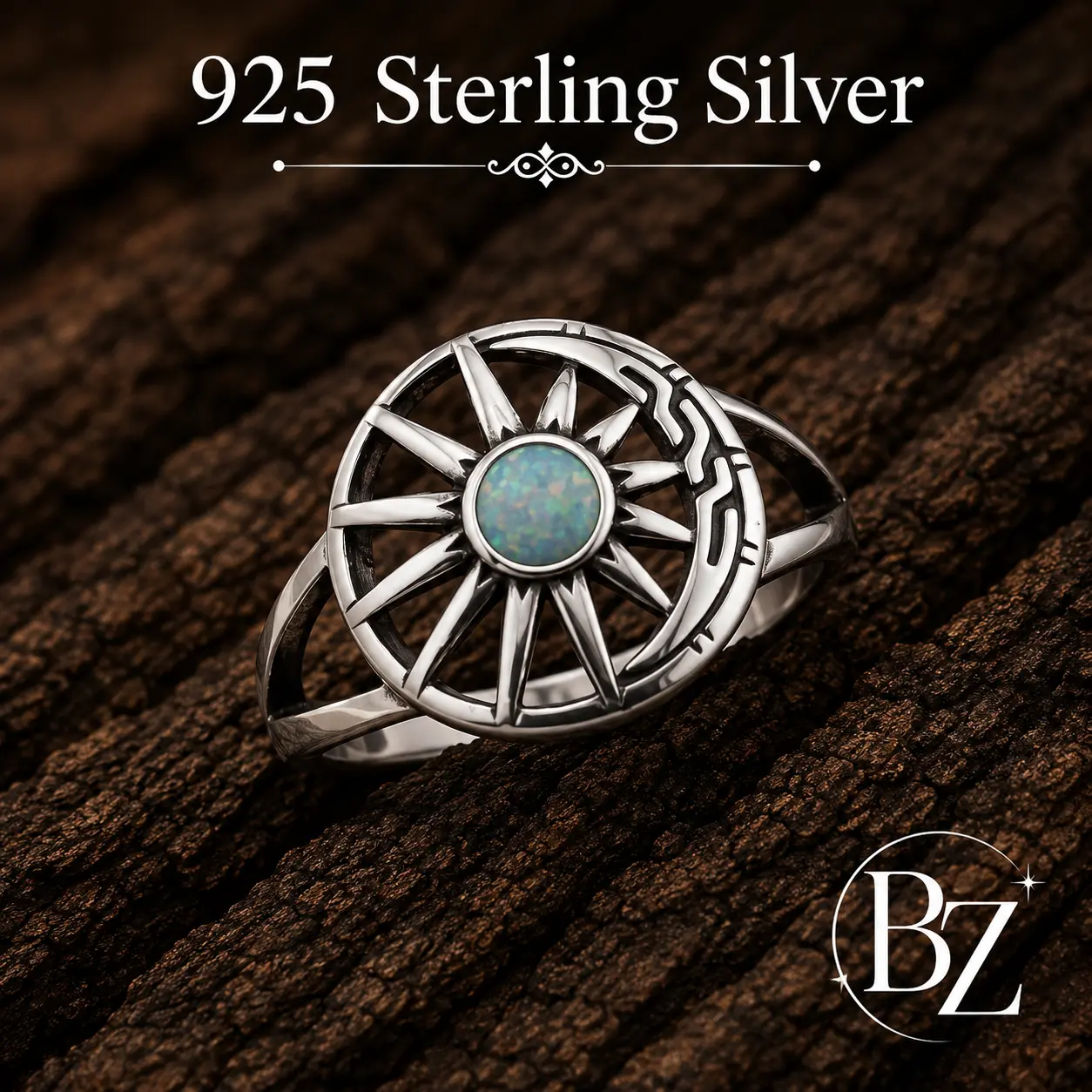 925 Sterling Silver Sun & Moon Ring