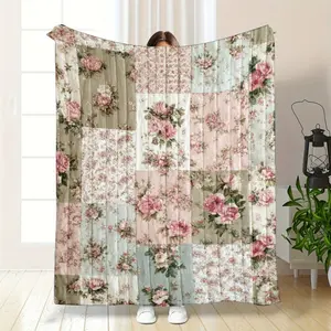 Soft Vintage Floral Flannel Throw Blanket Cozy All Season Use for Sofa Bed Car Office Camping Travel Ideal Gift