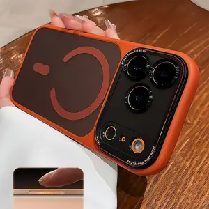 【 iPhone17 case 】Orange Lycra Scrub Liquid Skin Sense Magnetic Phone case iphone17 Pro Max 16 15 for iPhone case silicone soft shell TPU shockproof