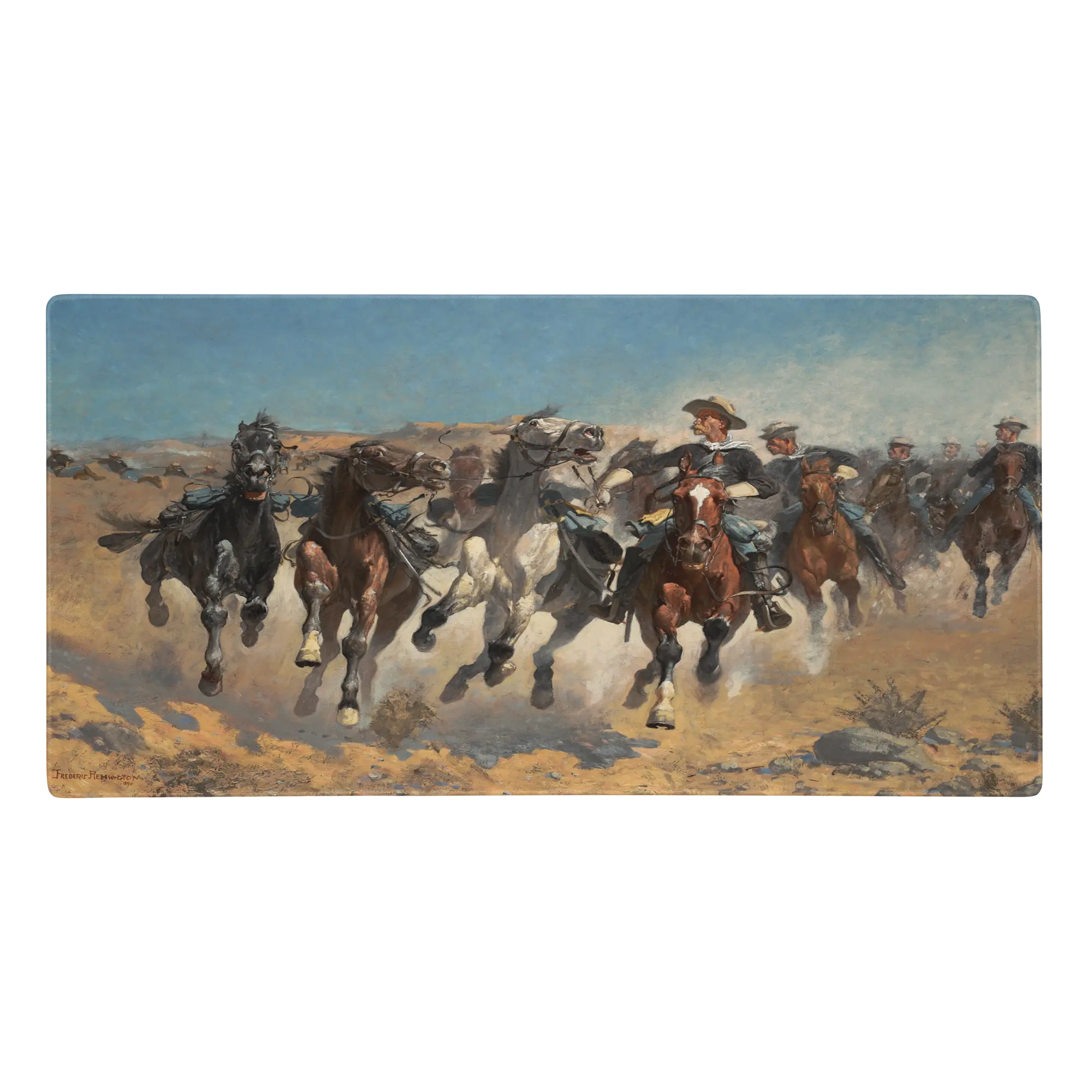 Western Desk Mat – Frederic Remington “Dismounted, the Fourth Troopers Moving the Led Horses” (1890) – Large 18" × 36" Premium Mouse Pad