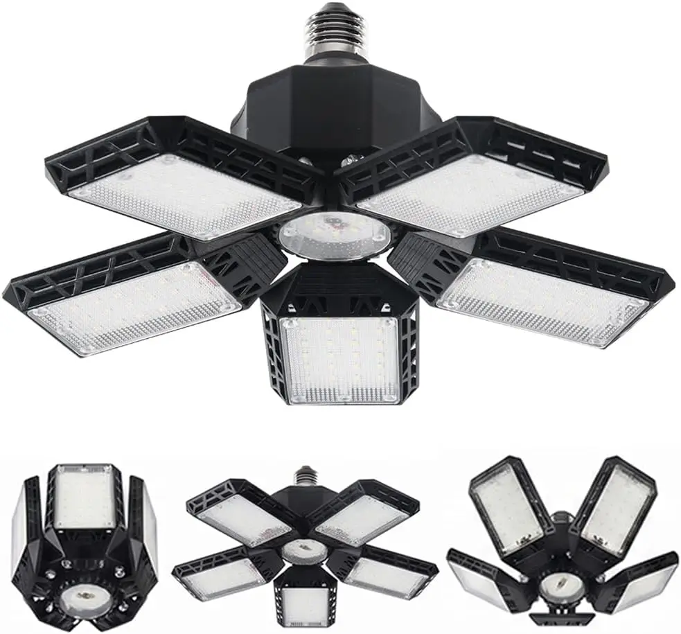 4‑Pack Deformable LED Garage Ceiling Lights,200W 6500K, Adjustable Panels E26/E27 Shop Light for Garage & Warehouse