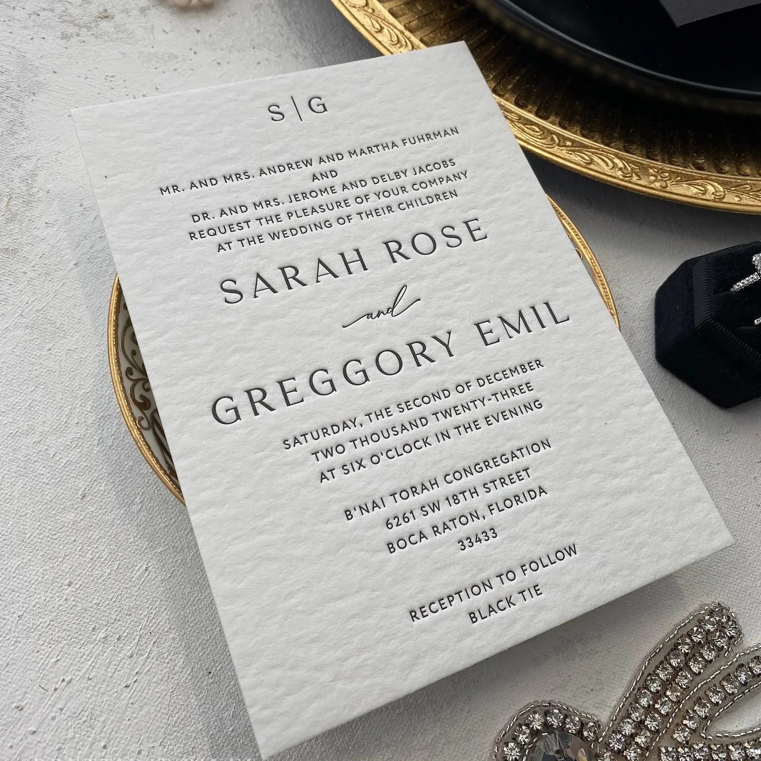 Black and White Letterpress Wedding Invitations | Black Invitations |  Style 1408