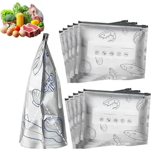 Reusable Aluminum Foil Sealable Storage Bags, 2026 New Resealable Vacuum Zipper Pouches for Food, Stand Up Foil Sealable Bags with Label and Zip Lock for Vegetable Fruit Meat (10Pcs, Small)
