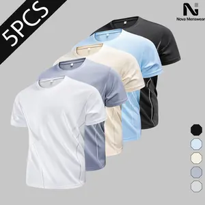 Men's 5 Pack Moisture Wicking T-Shirts, Quick Dry Breathable Athletic Shirts for Men, Short Sleeve Workout Gym Tops, Lightweight Summer Running Sports Tees, Casual Daily Wear Tshirts for Men, Plus Size Mens T Shirts