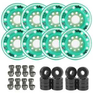 Labeda Whips Roller Hockey Wheels - Teal Soft 80mm - 8-Pack with Evo Spacers and Hybrid Ceramic Bearings