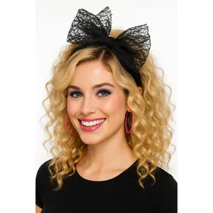 80s Lace Bow Headband - Retro Costume Accessory