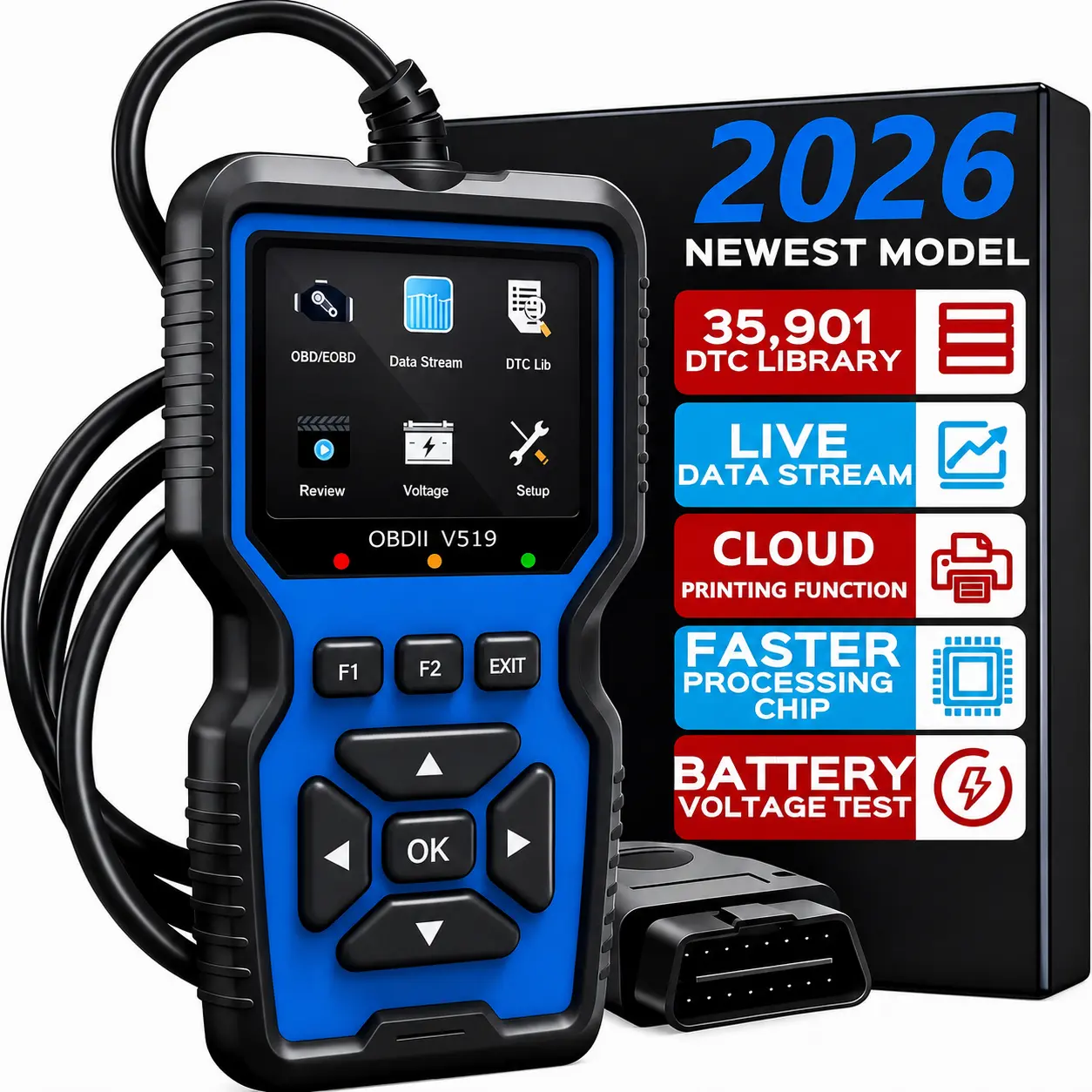 OBD2 Scanner Code Reader – OBD-II Engine System Tool for DIY Enthusiasts, All Cars Since 1996+, Live Data Stream, Battery Test, I/M Readiness, DTC Lookup for Automotive Repair Tasks & Advanced Diagnostic Capabilities