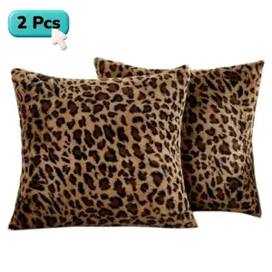 2-Piece Single-Sided Printed Leopard Animal Print Short Plush Pillow Covers, Featuring a wild leopard pattern, these premium decorative pillow covers add a stylish accent to sofas, living rooms, and bedrooms. (Pillow insert not included) Home Textile