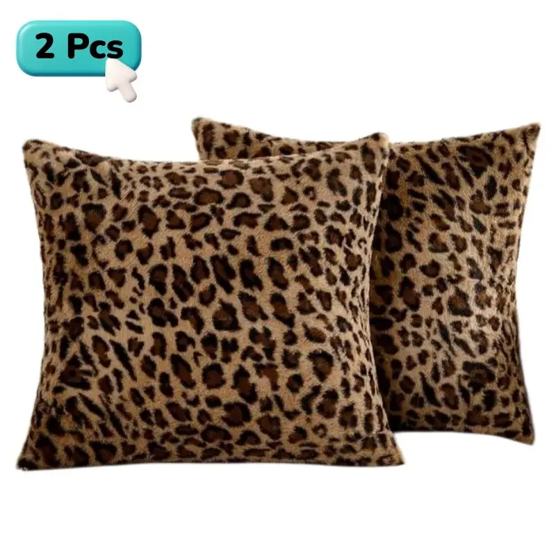 2-Piece Single-Sided Printed Leopard Animal Print Short Plush Pillow Covers, Featuring a wild leopard pattern, these premium decorative pillow covers add a stylish accent to sofas, living rooms, and bedrooms. (Pillow insert not included) Home Textile