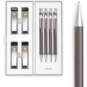 Mechanical Pencil Set with Case - 4 Sizes: 0.3, 0.5, 0.7 & 0.9mm with 30 HB Lead Refills Each & 4 Eraser Refills - Sketch, Drafting, Art, Drawing  (Nickel)